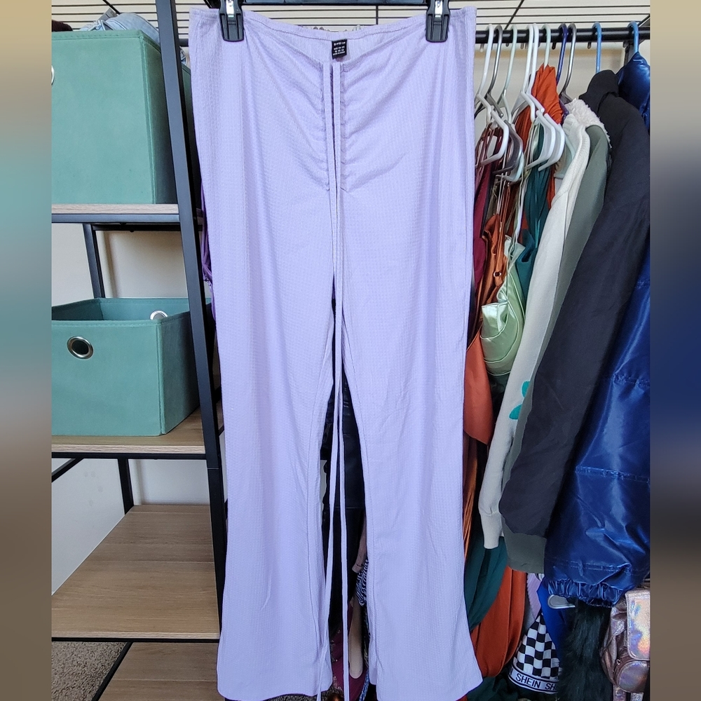 SHEIN Lace Up Waist Flare Leg Pants in Lilac